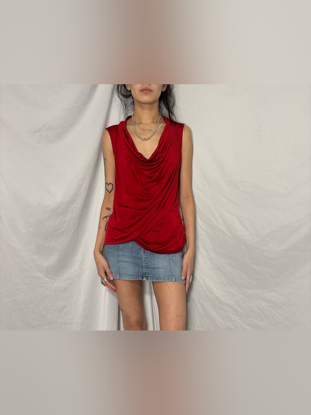 Worthington Sexy Slinky Red Cowl Neck Sleeveless Top Size Large